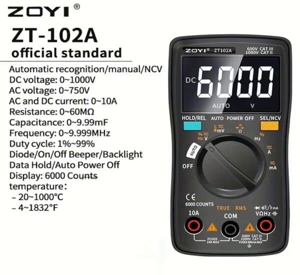 Multimeter ZOYI ZT-102A: Ultimate 6000 Counts T-RMS