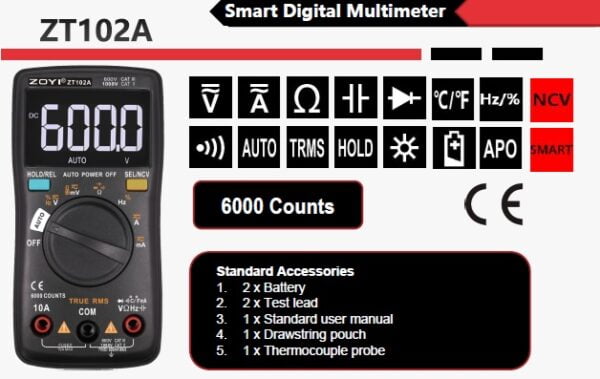 Multimeter ZOYI ZT-102A: Ultimate 6000 Counts T-RMS